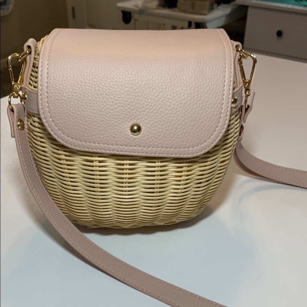 Tommy Bahama Pink Rattan Wicker Woven Satchel Crossbody Bag